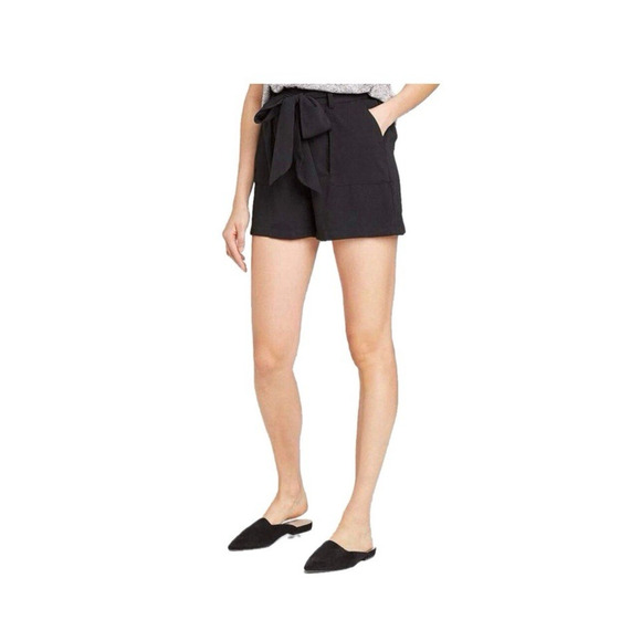 a new day Pants - A New Day Shorts Black Paperbag Tie Waist High Rise Pleated Womens Size XS